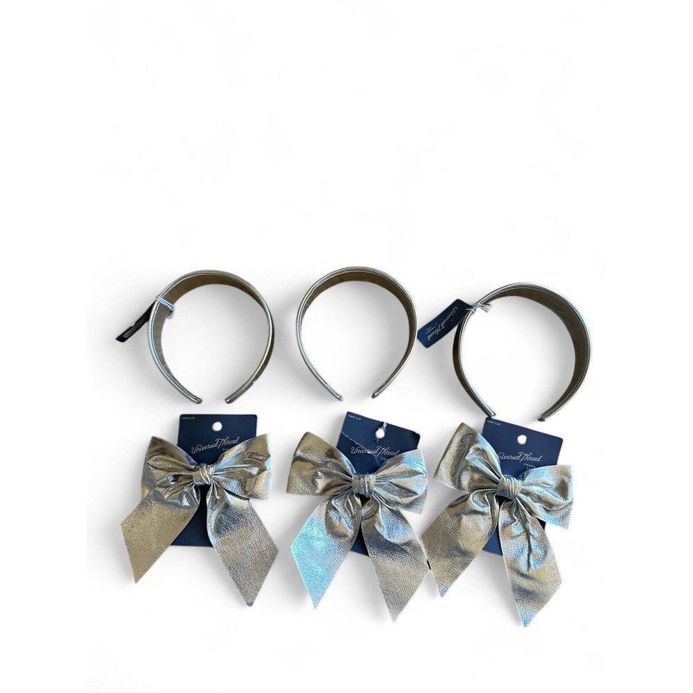 NWT 6pc Universal Thread Silver Metallic Large Hair Bows & Headbands $54 Retail